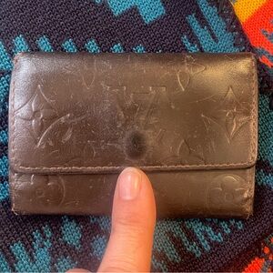 Louis Vuitton Matte Dark Brown Monogram Embossed Folding 6 Key Wallet